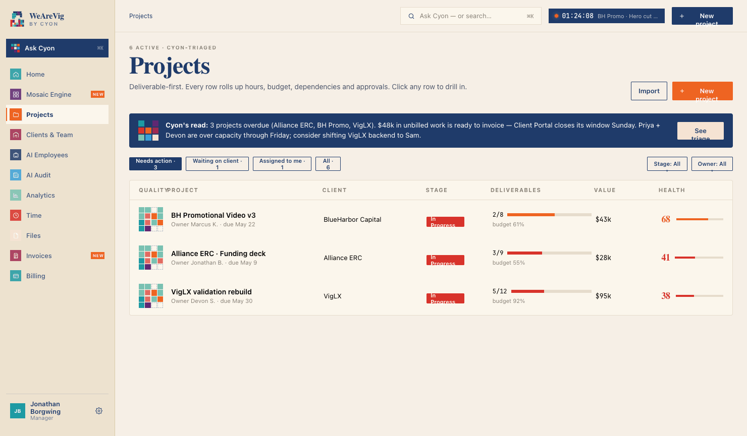 Cyon Projects screen